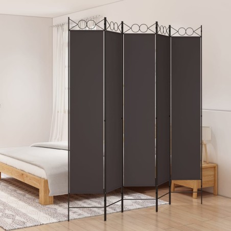  vidaXL Biombo divisor de 5 paneles de tela marrón 200x220 cm