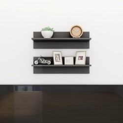vidaXL Estante de pared 2 uds contrachapado gris brillo 60x11,5x18 cm