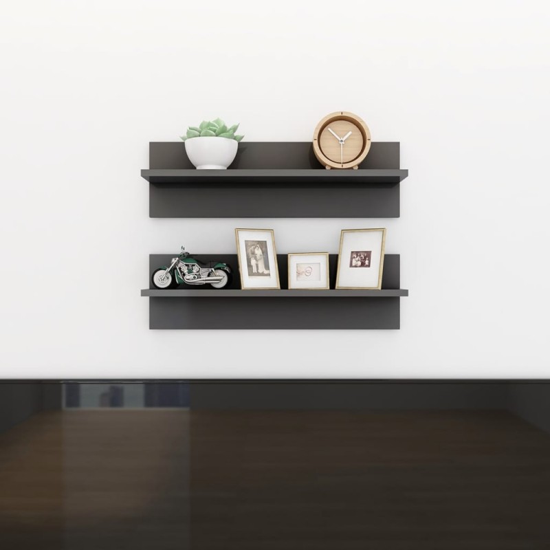 vidaXL Estante de pared 2 uds contrachapado gris brillo 60x11,5x18 cm vidaXL Estante de pared 2 uds contrachapado gris brillo 60x11,5x18 cm