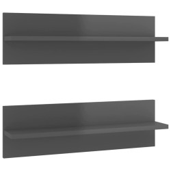 vidaXL Estante de pared 2 uds contrachapado gris brillo 60x11,5x18 cm