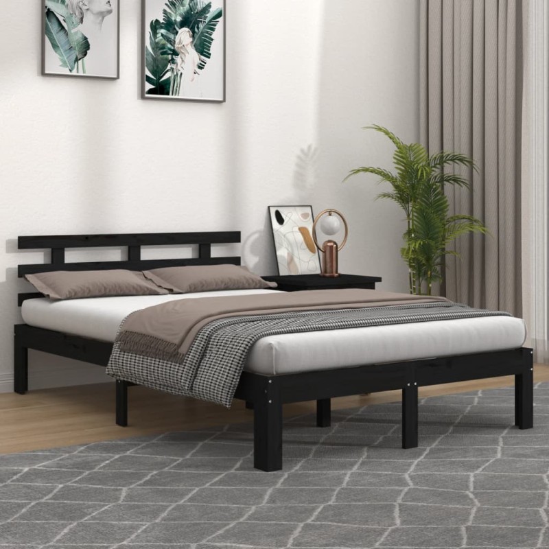 vidaXL Estructura de cama madera maciza negra 140x200 cm vidaXL Estructura de cama madera maciza negra 140x200 cm