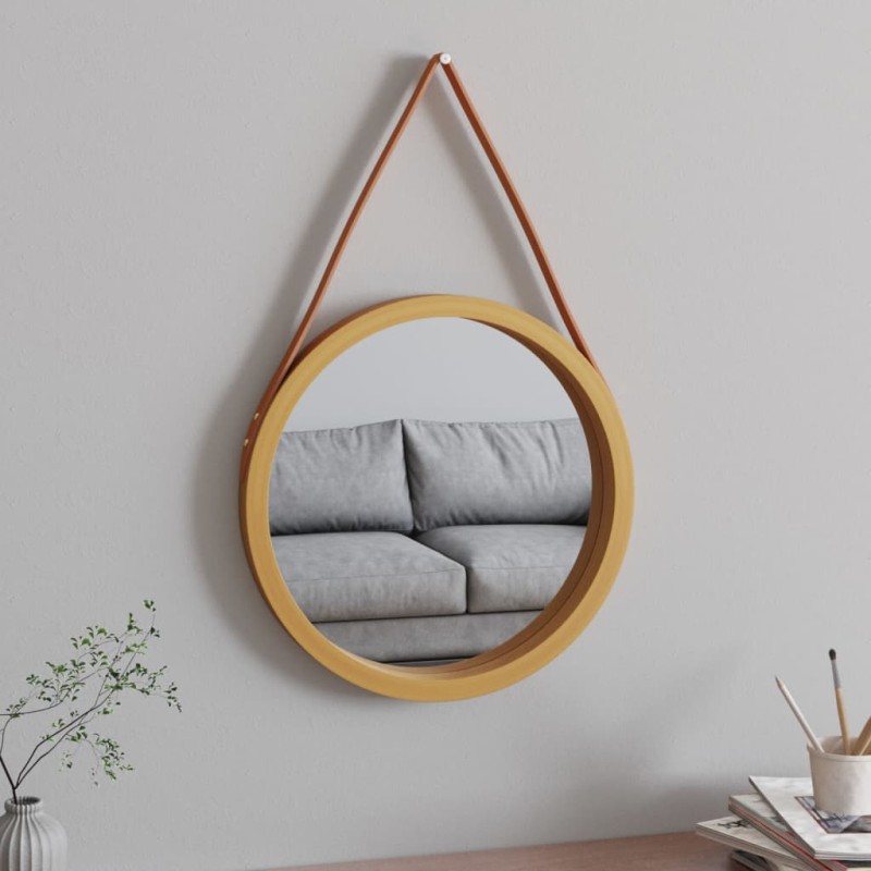 vidaXL Espejo de pared con correa dorado Ø45 cm vidaXL Espejo de pared con correa dorado Ø45 cm