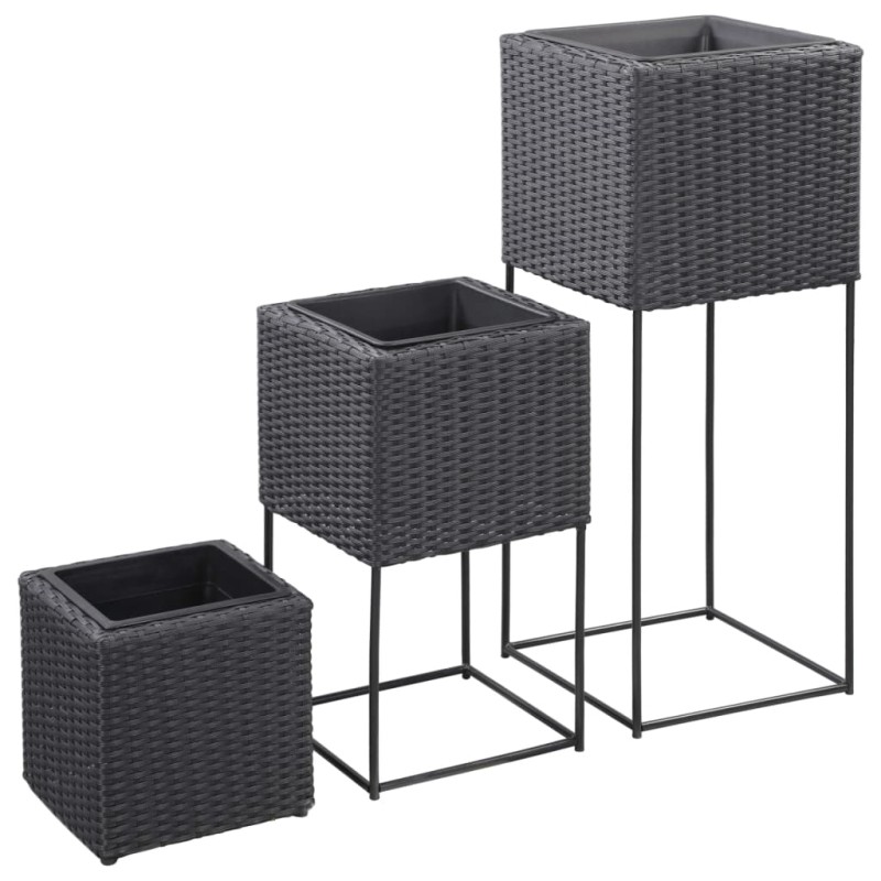 vidaXL Conjunto de arriate de ratán sintético negro 3 piezas vidaXL Conjunto de arriate de ratán sintético negro 3 piezas