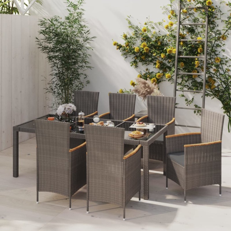 vidaXL Set de comedor jardín 7 pzas cojines ratán sintético negro gris vidaXL Set de comedor jardín 7 pzas cojines ratán sintético negro gris