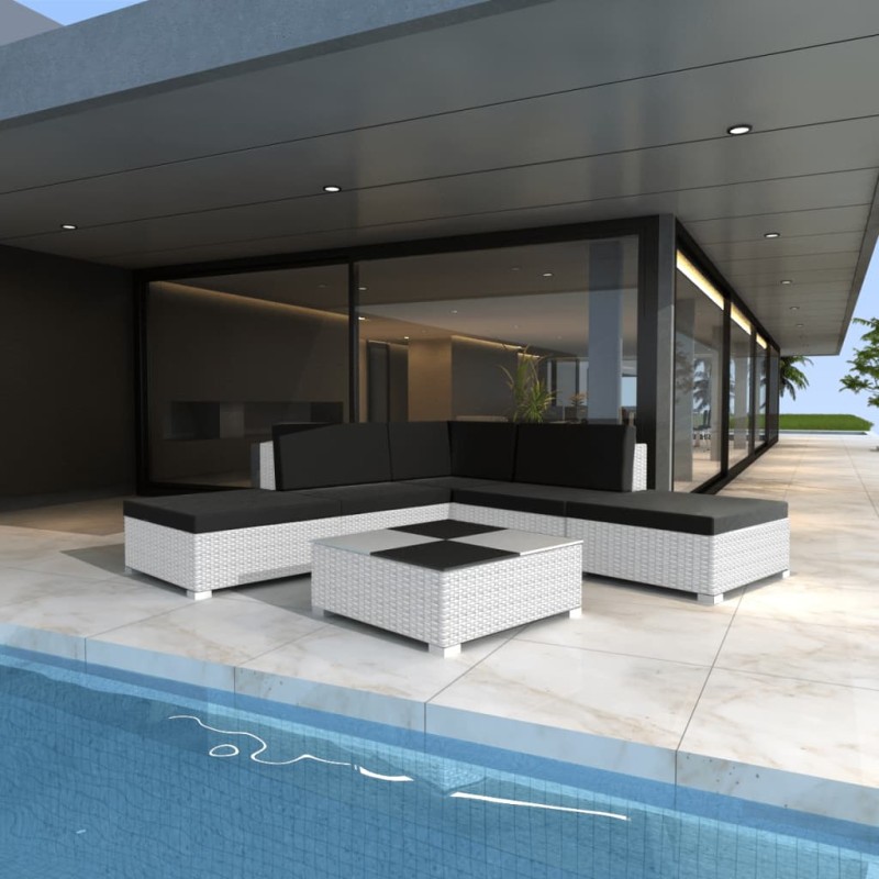 vidaXL Set muebles de jardín 6 piezas y cojines ratán sintético blanco vidaXL Set muebles de jardín 6 piezas y cojines ratán sintético blanco