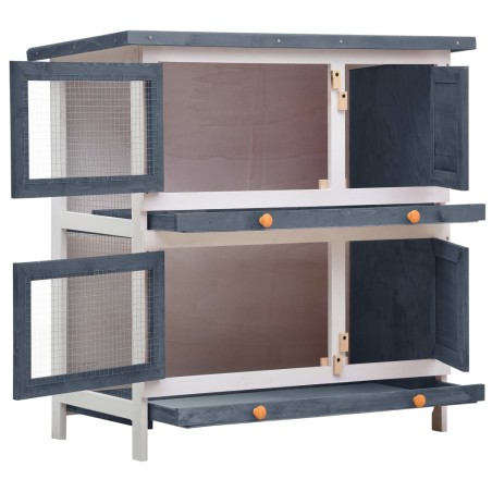 vidaXL Jaula conejera con 4 puertas madera gris