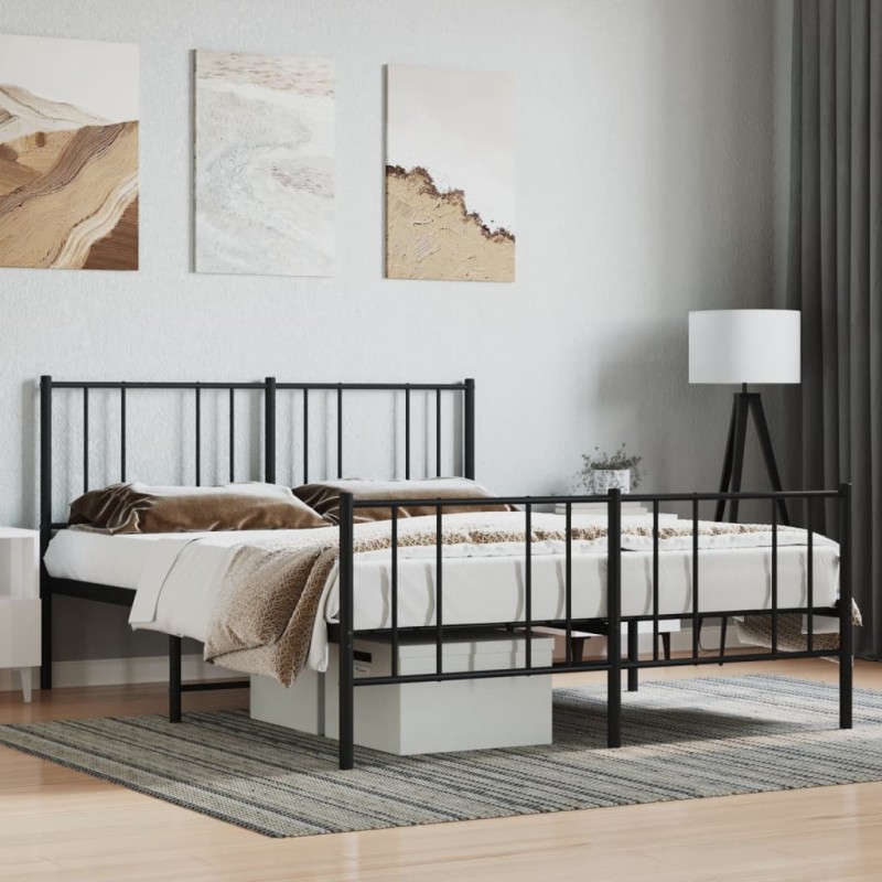 vidaXL Estructura de cama cabecero y pie de cama metal negro 160x200cm vidaXL Estructura de cama cabecero y pie de cama metal negro 160x200cm
