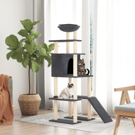 vidaXL Rascador para gatos con postes de sisal gris oscuro 166 cm