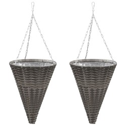 vidaXL Maceteros colgantes 2 unidades ratán sintético gris