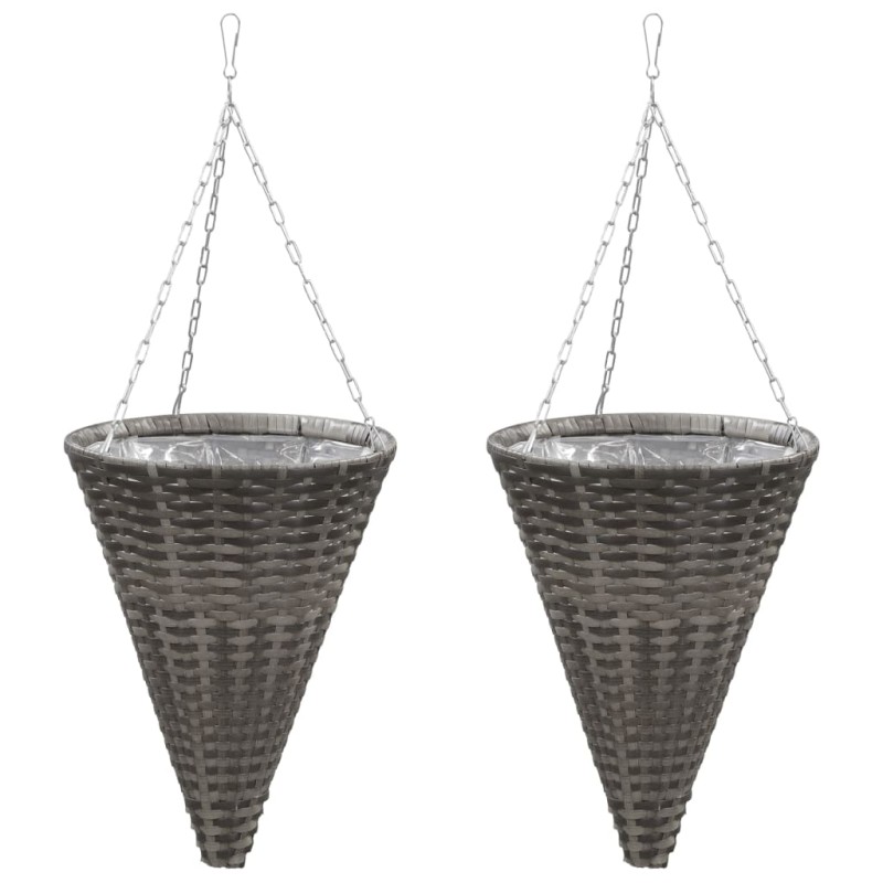 vidaXL Maceteros colgantes 2 unidades ratán sintético gris