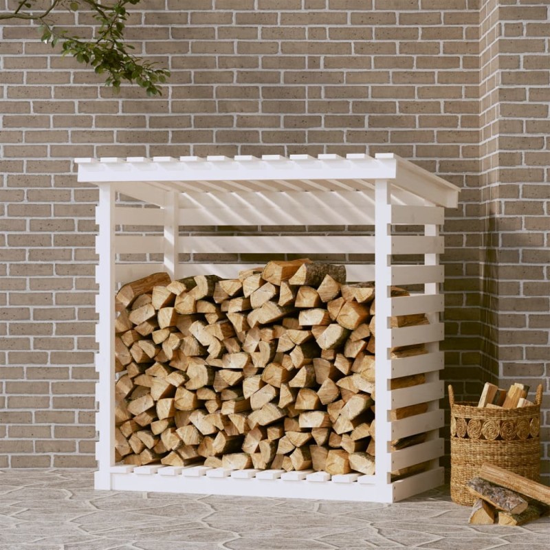 vidaXL Leñero de madera maciza de pino blanco 108x73x108 cm vidaXL Leñero de madera maciza de pino blanco 108x73x108 cm