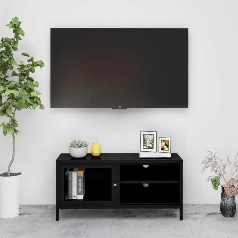 vidaXL Mueble para el televisor acero y vidrio negro 90x30x44 cm vidaXL Mueble para el televisor acero y vidrio negro 90x30x44 cm