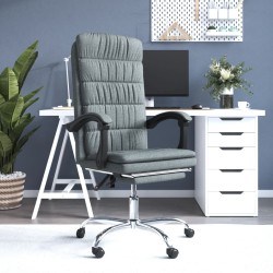 vidaXL Silla de oficina reclinable de tela gris oscuro