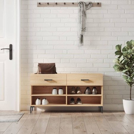 vidaXL Banco zapatero madera de ingeniería roble Sonoma 102x35x55 cm