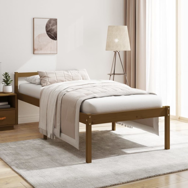 vidaXL Cama personas mayores madera maciza pino marrón miel 100x200 cm vidaXL Cama personas mayores madera maciza pino marrón miel 100x200 cm