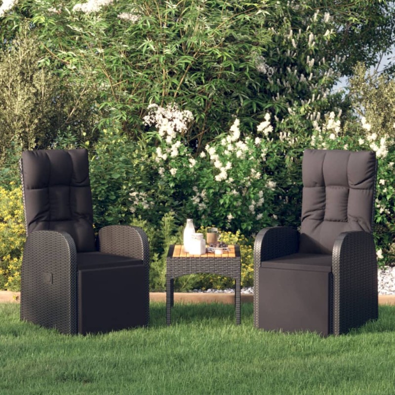 vidaXL Sillones de jardín reclinables con cojines 2 uds ratán PE negro vidaXL Sillones de jardín reclinables con cojines 2 uds ratán PE negro