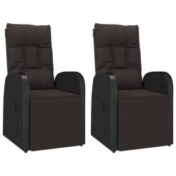 vidaXL Sillones de jardín reclinables con cojines 2 uds ratán PE negro