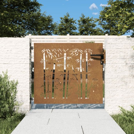vidaXL Puerta de jardín acero corten diseño bambú 85x100 cm