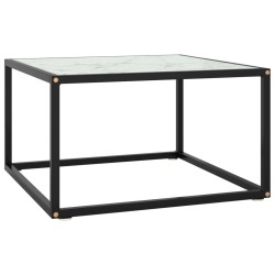 vidaXL Mesa de centro negra con vidrio de mármol blanco 60x60x35 cm