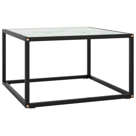 vidaXL Mesa de centro negra con vidrio de mármol blanco 60x60x35 cm