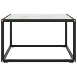 vidaXL Mesa de centro negra con vidrio de mármol blanco 60x60x35 cm