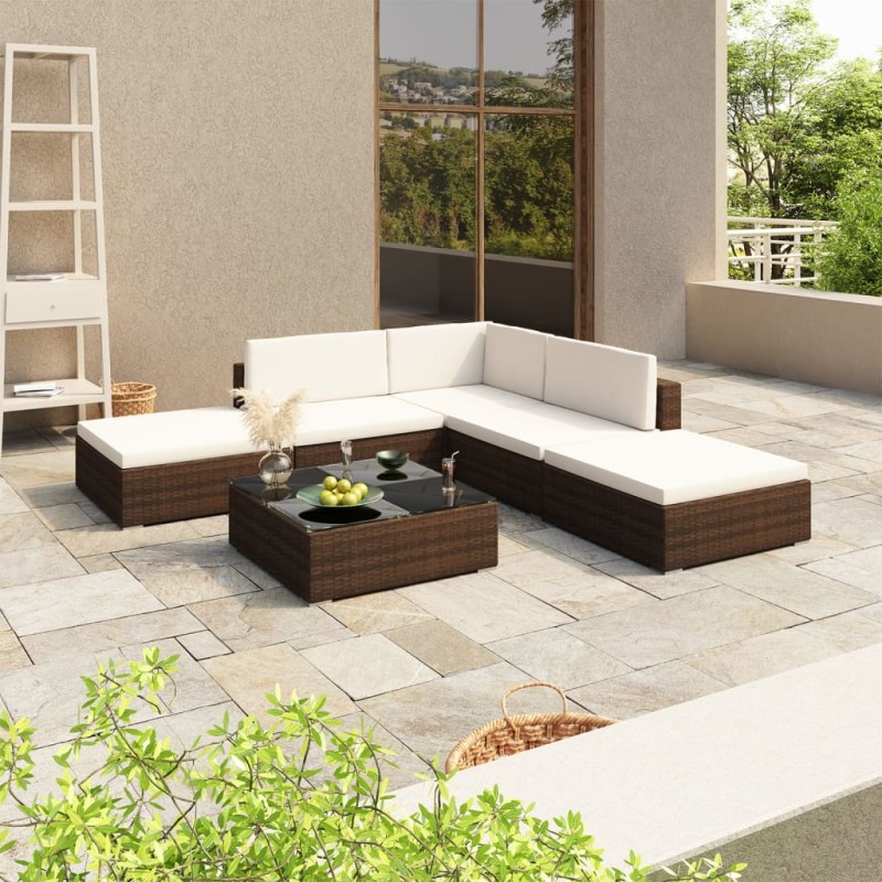 vidaXL Set muebles de jardín 6 piezas y cojines ratán sintético marrón vidaXL Set muebles de jardín 6 piezas y cojines ratán sintético marrón
