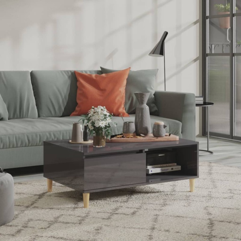 vidaXL Mesa de centro madera contrachapada gris brillante 90x60x35 cm vidaXL Mesa de centro madera contrachapada gris brillante 90x60x35 cm