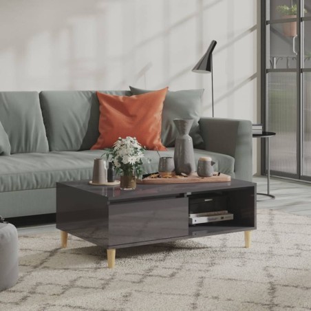 vidaXL Mesa de centro madera contrachapada gris brillante 90x60x35 cm