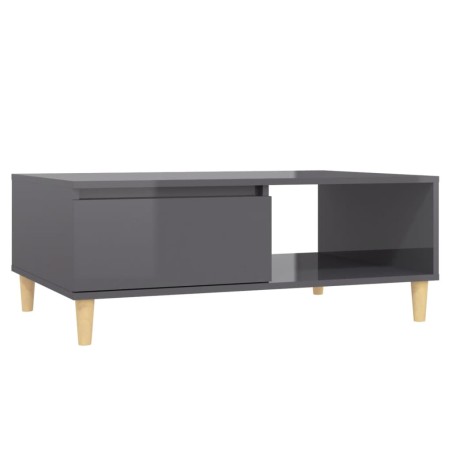 vidaXL Mesa de centro madera contrachapada gris brillante 90x60x35 cm