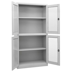 vidaXL Armario oficina acero vidrio templado gris claro 90x40x180 cm