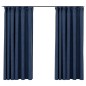 vidaXL Cortinas opacas con ganchos look de lino 2 pzas azul 140x175 cm vidaXL Cortinas opacas con ganchos look de lino 2 pzas azul 140x175 cm