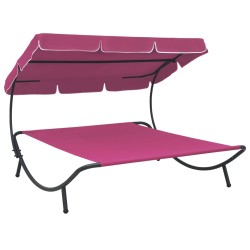 vidaXL Tumbona sofá de jardín con toldo rosa