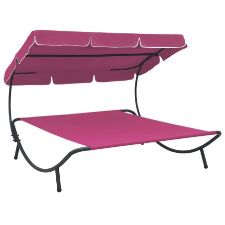 vidaXL Tumbona sofá de jardín con toldo rosa