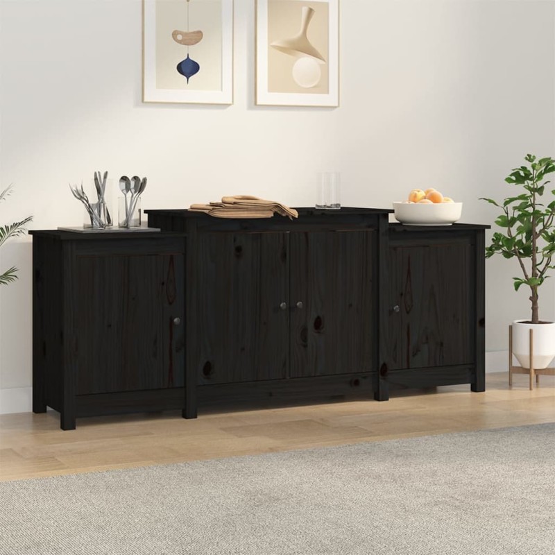 vidaXL Aparador de madera maciza de pino negro 164x37x68 cm vidaXL Aparador de madera maciza de pino negro 164x37x68 cm