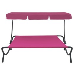vidaXL Tumbona sofá de jardín con toldo rosa