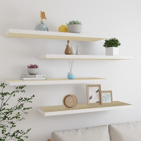 vidaXL Estante flotante pared 4 uds blanco y roble MDF 90x23,5x3,8 cm