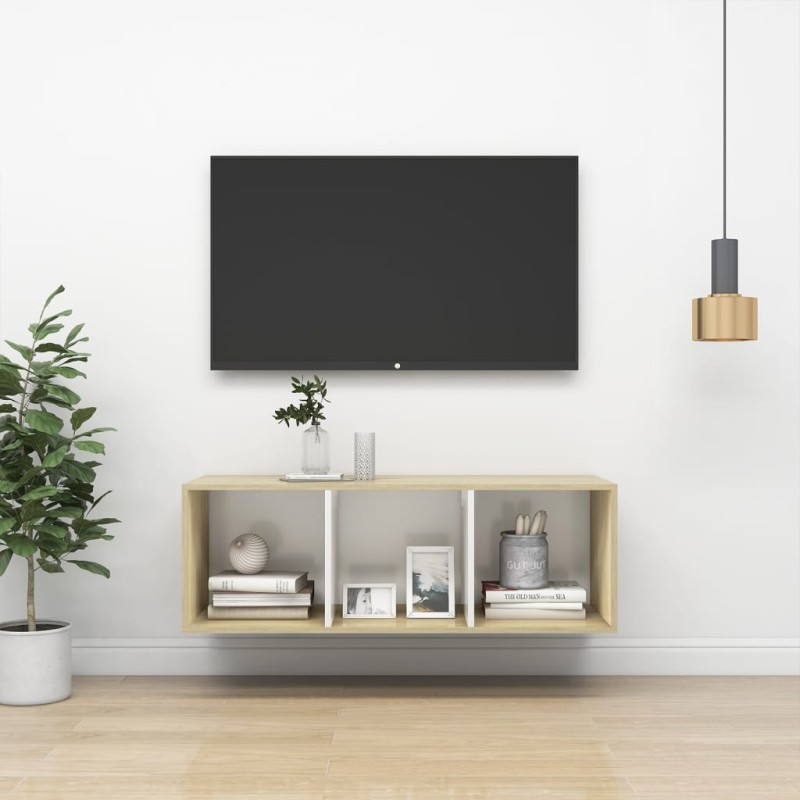 vidaXL Mueble TV pared madera contrachapada blanco roble 37x37x107 cm vidaXL Mueble TV pared madera contrachapada blanco roble 37x37x107 cm