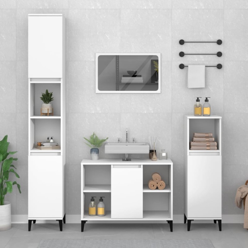 vidaXL Armario para lavabo madera contrachapada blanco 80x33x60 cm vidaXL Armario para lavabo madera contrachapada blanco 80x33x60 cm