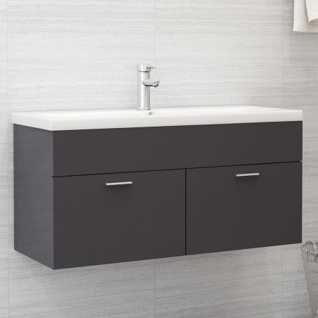 vidaXL Armario para lavabo contrachapada gris brillo 100x38,5x46 cm