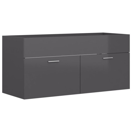 vidaXL Armario para lavabo contrachapada gris brillo 100x38,5x46 cm