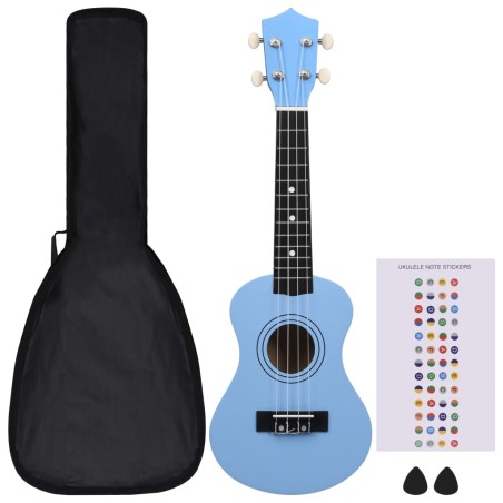 vidaXL Set de ukelele soprano con funda para niños azul bebé 21"