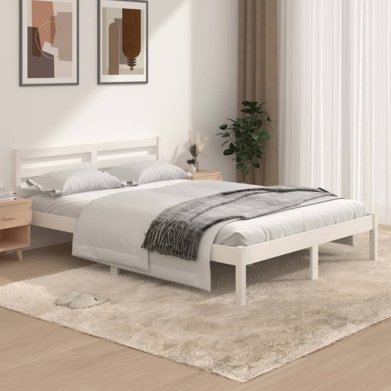 vidaXL Estructura de cama madera maciza de pino blanco 135x190 cm vidaXL Estructura de cama madera maciza de pino blanco 135x190 cm