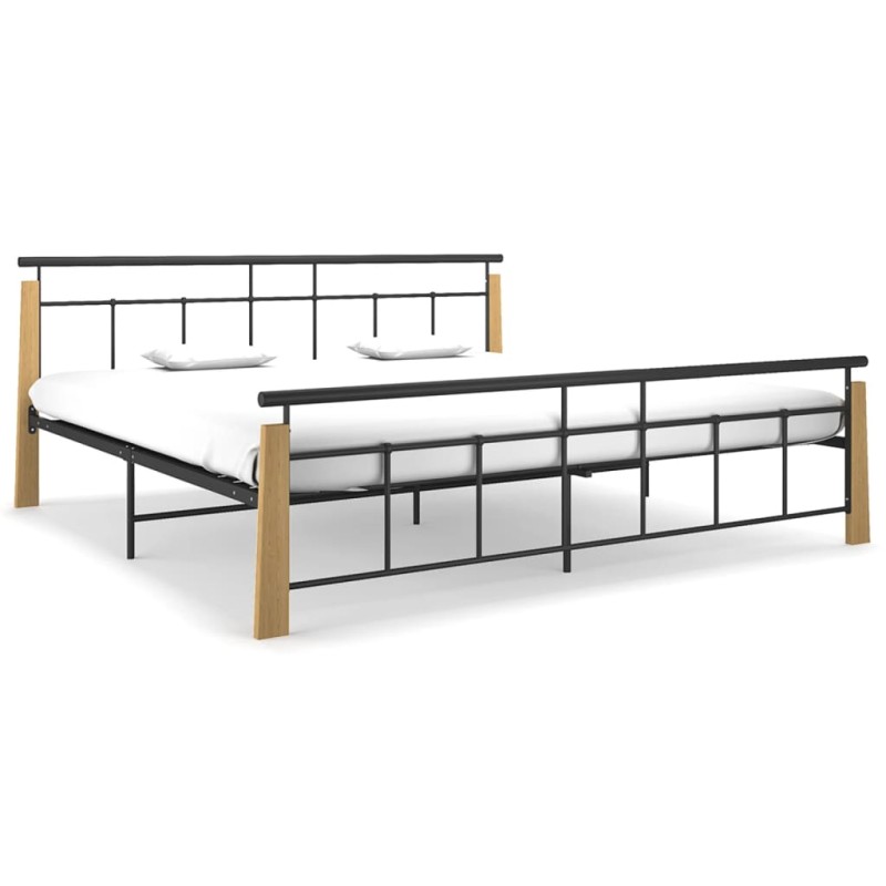 vidaXL Estructura de cama metal y madera maciza de roble 200x200 cm vidaXL Estructura de cama metal y madera maciza de roble 200x200 cm