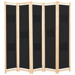 vidaXL Biombo divisor de 5 paneles de tela negro 200x170x4 cm