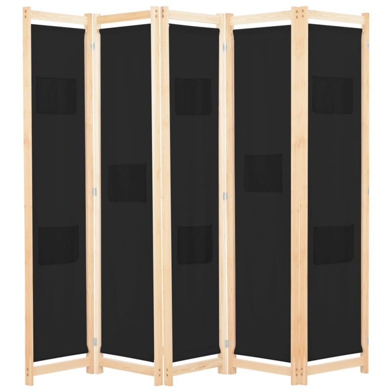 vidaXL Biombo divisor de 5 paneles de tela negro 200x170x4 cm vidaXL Biombo divisor de 5 paneles de tela negro 200x170x4 cm