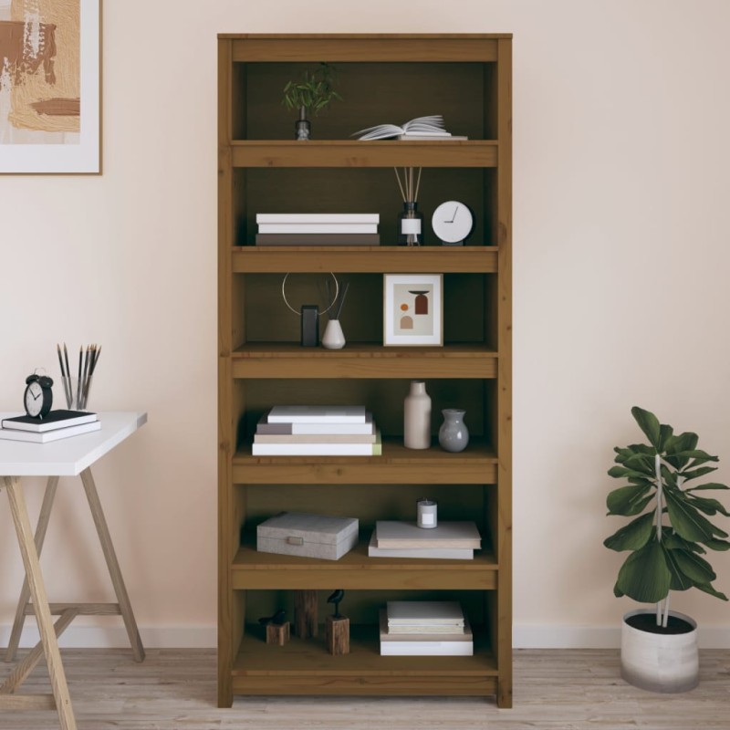 vidaXL Estantería madera maciza de pino marrón miel 80x35x183 cm vidaXL Estantería madera maciza de pino marrón miel 80x35x183 cm