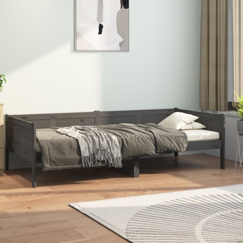 vidaXL Sofá cama de madera maciza de pino gris 90x200 cm vidaXL Sofá cama de madera maciza de pino gris 90x200 cm