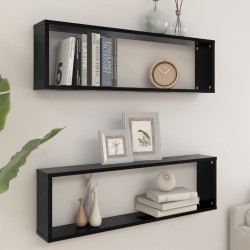 vidaXL Estantes cubo de pared 2 uds contrachapado negro 100x15x30 cm