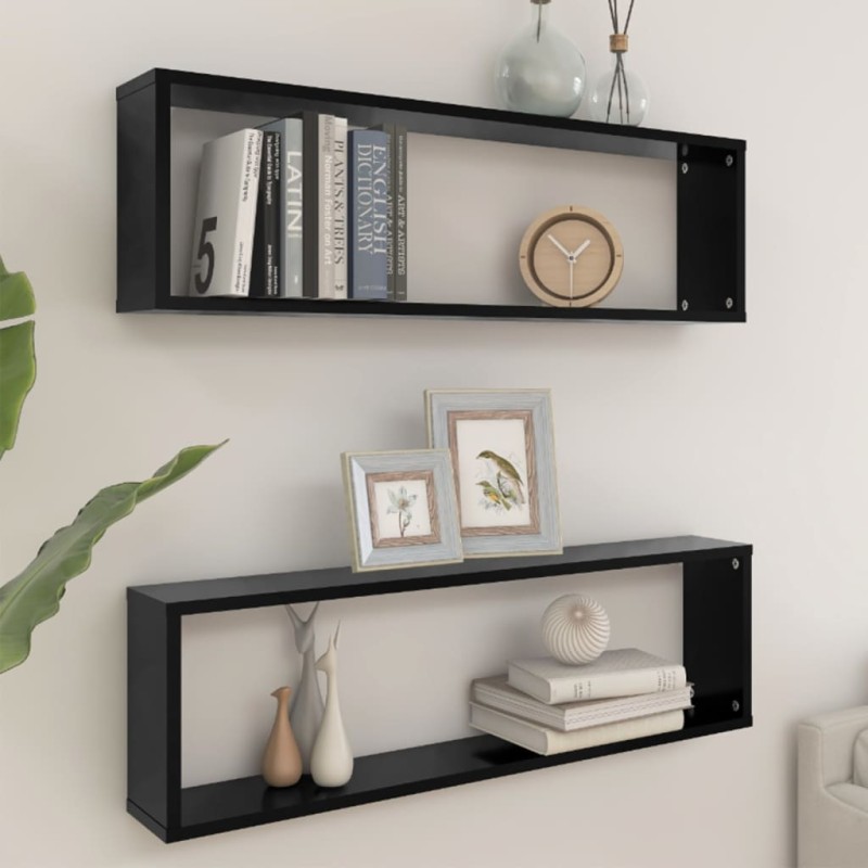 vidaXL Estantes cubo de pared 2 uds contrachapado negro 100x15x30 cm vidaXL Estantes cubo de pared 2 uds contrachapado negro 100x15x30 cm