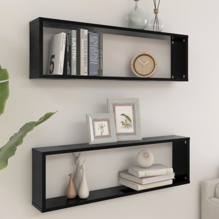 vidaXL Estantes cubo de pared 2 uds contrachapado negro 100x15x30 cm